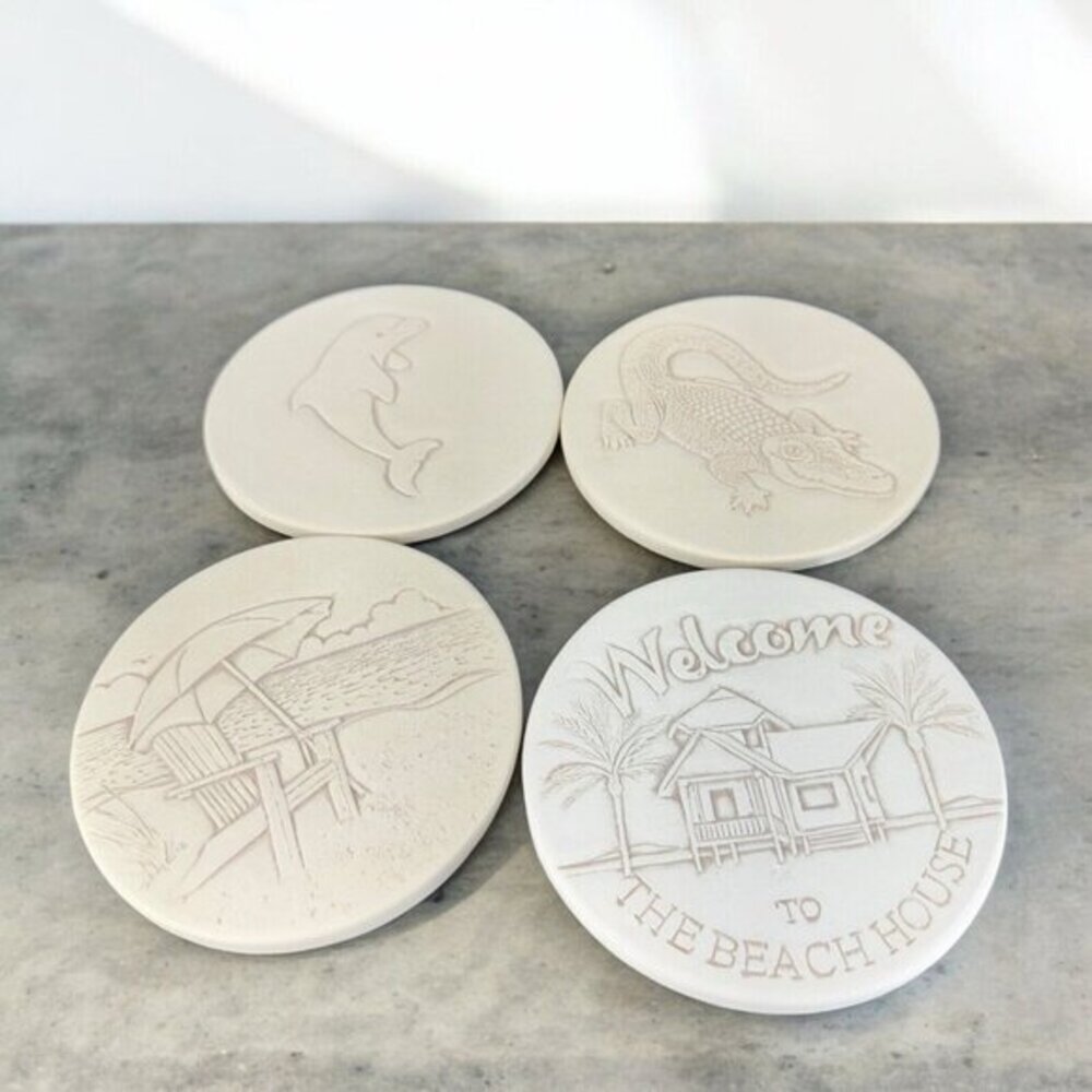 Beach House Absorbent Drink Coaster Set 4 Round The Beach House Dolphin Animals